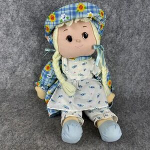 Cuddle Wit Rag Doll Plush‎ Sunflower Hat Apron Floral Dress 18" Vintage 1980s